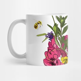 Bee hovering over Spring flowers Mug